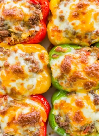 Delicious Keto Stuffed Bell Peppers filled with cheese and spices