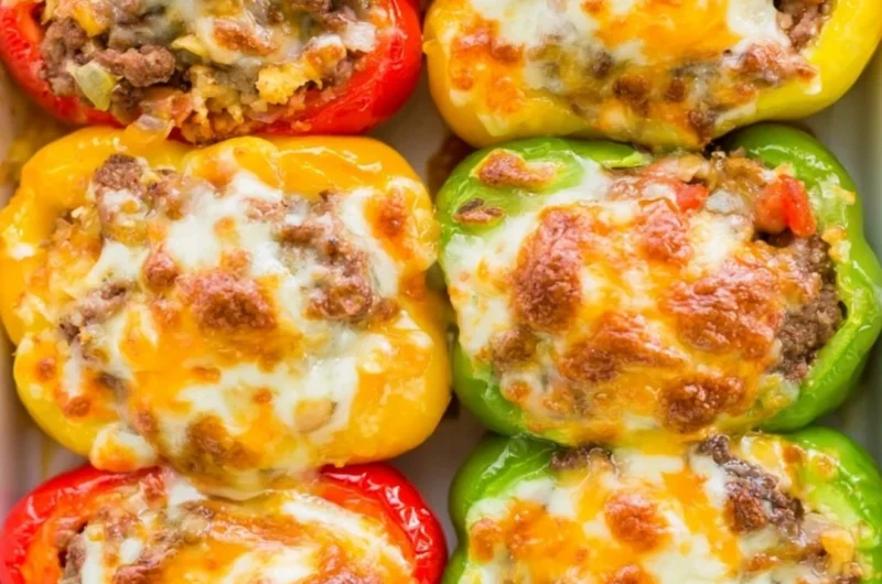 Delicious Keto Stuffed Bell Peppers filled with cheese and spices