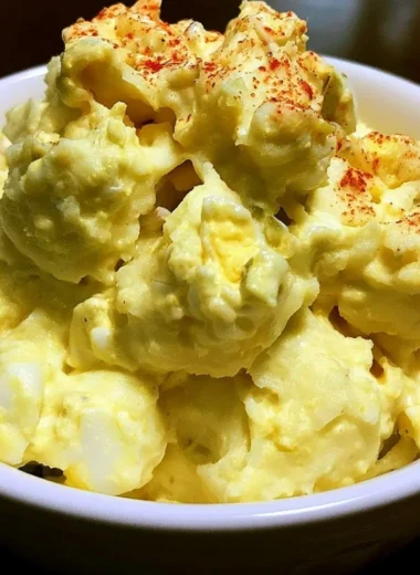 Bowl of old fashioned potato salad with creamy dressing and fresh vegetables
