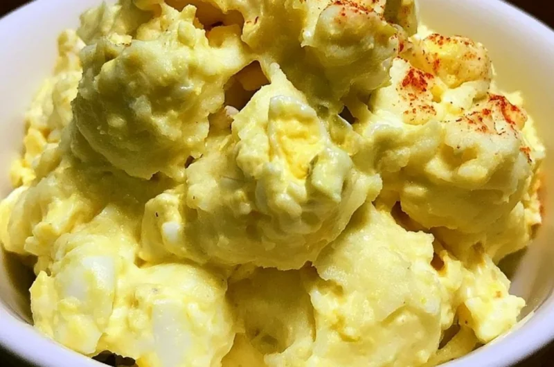 Bowl of old fashioned potato salad with creamy dressing and fresh vegetables