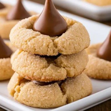 Delicious Peanut Butter Blossoms cookies with chocolate kisses on top