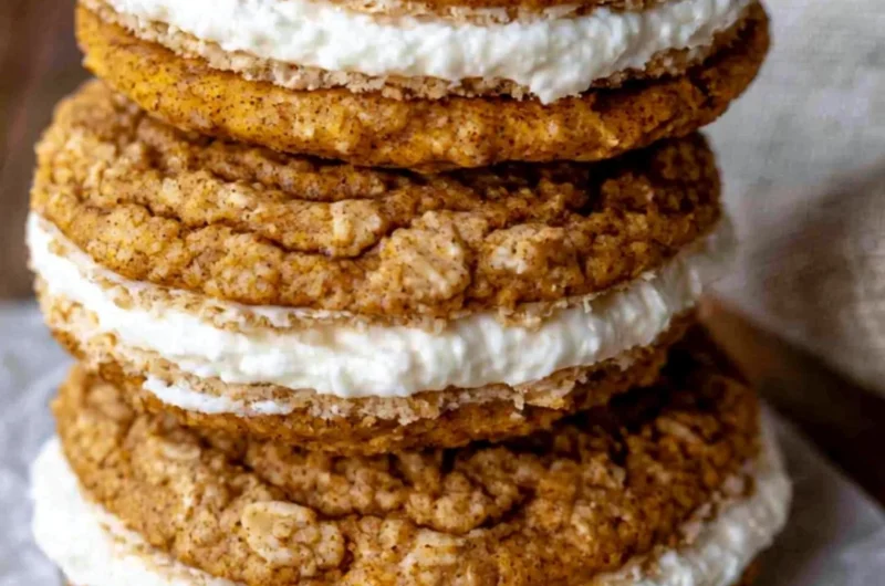 Delicious Pumpkin Oatmeal Cream Pies with creamy filling
