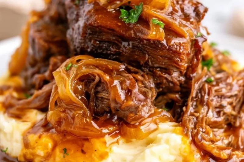Delicious Slow Cooker French Onion Pot Roast with caramelized onions and herbs