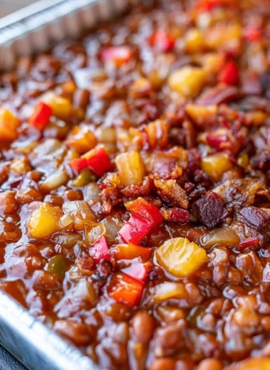 Delicious Smoked BBQ Beans in a rustic bowl, perfect for summer grilling