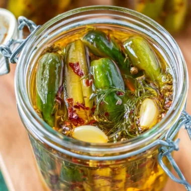 Delicious smoked pickles in a jar, offering a unique flavor twist.