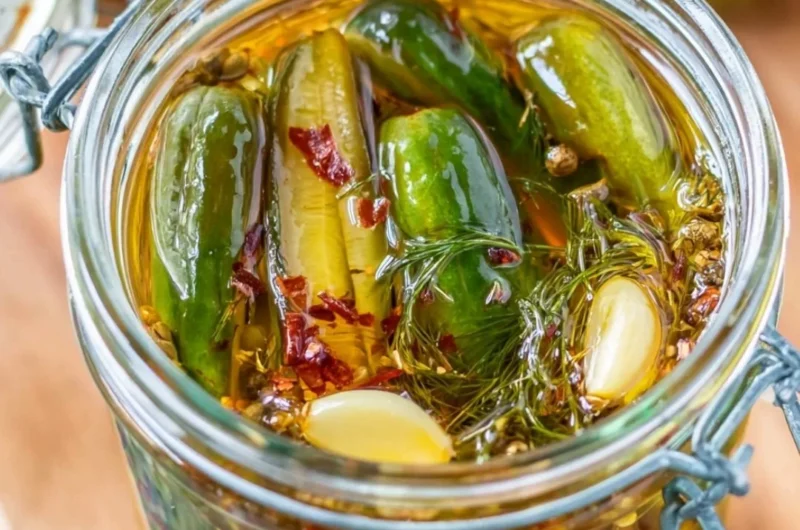 Delicious smoked pickles in a jar, offering a unique flavor twist.
