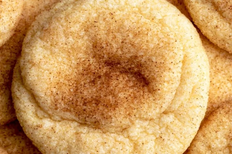 Freshly baked snickerdoodles topped with cinnamon and sugar on a cooling rack.
