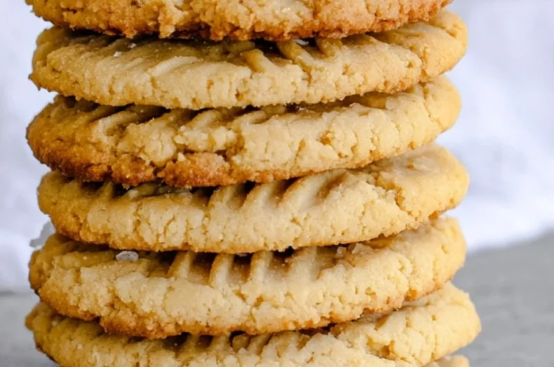 Soft and chewy peanut butter cookies on a baking sheet
