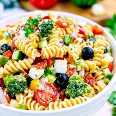 Delicious Italian Pasta Salad with vibrant veggies and Italian dressing.
