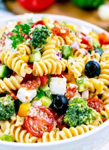Delicious Italian Pasta Salad with vibrant veggies and Italian dressing.