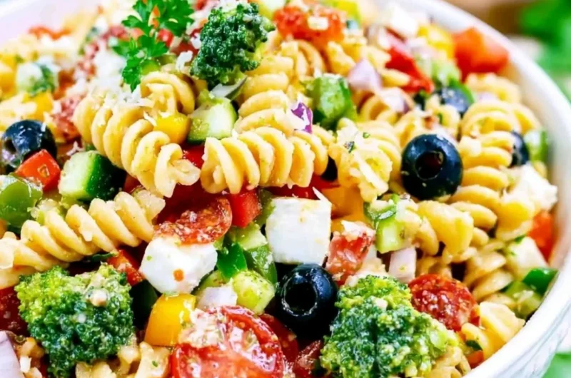Delicious Italian Pasta Salad with vibrant veggies and Italian dressing.