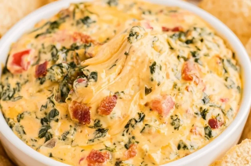 Delicious spinach dip served with chips and vegetables at a party