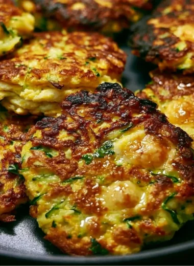 Crispy zucchini fritters served with dipping sauce on a plate