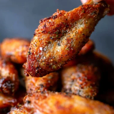 Crispy oven baked chicken wings served on a platter with dipping sauce.