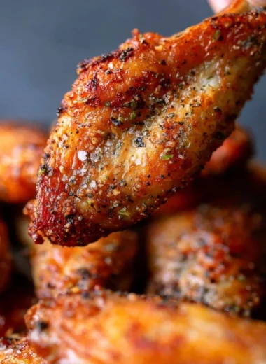 Crispy oven baked chicken wings served on a platter with dipping sauce.