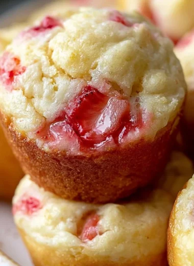 Strawberry Greek yogurt mini muffins on a plate