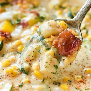 Bowl of Summer Corn and Zucchini Chowder with fresh herbs