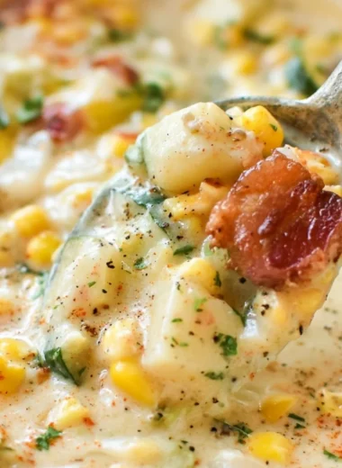 Bowl of Summer Corn and Zucchini Chowder with fresh herbs